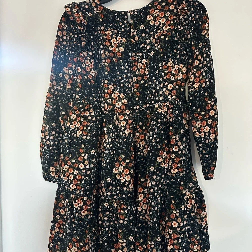 Hayden Floral Kids Dress - Black and Orange